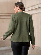 Tamanho Plus, Jaqueta Elegante Feminina Plus Size - Tecido Macio Imitação de Pele de Carneiro, Cintura Ajustada & Casaco com Gola Alta e Botões Dourados, Blazer para Todas as Estações para Uso Casual/Escritório/Festa (Abrigo Amigável para Curvas)