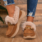 Botas de neve de inverno para mulheres com sola de plataforma grossa - Fáceis de calçar/descalçar, palmilha acolchoada e sola de PVC antiderrapante - Sapatos de clima frio marrom/bege para uso diário, viagens, festas - Presente de calçado de inverno aconchegante para mulheres, calçado de festa, interior forrado de pelúcia, sapatos de inverno para mulheres, tênis de inverno para mulheres, botas de inverno para mulheres