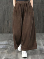 Calças de Bombazine de Perna Larga para Mulher - Calças Casuais de Cintura Elástica com Bolsos, Calças Compridas de Corte Solto para Looks Diários e Formais - Calças Confortáveis para Mulher em Todas as Estações