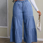 High-Waisted Wide Leg Jeans with Ruffle Hem