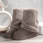 Botas de Inverno Femininas Plus Size com Gola e Borda Pelúcia - Solado Alto/Curso (Ajustável) para Neve, Cano Curto ou Longo em Bege Faux-Fur & Soleira Antiderrapante – Calçados Aconchegantes contra o Frio, Botas de Inverno para Mulheres, Roupas de Inverno para Mulheres, Botas, Botas de Neve para Mulheres, Roupas de Inverno para Mulheres, Botas para Mulheres de Inverno, Bota Feminina, Botas de Neve para Mulheres, Roupas de Inverno Femininas, Botas para Mulheres Tamanho Plus,
