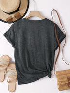 T-shirt casual de gola redonda para mulheres com estampa de coração e letra - Design "Belo", manga curta, ajuste solto, preto, perfeito para primavera/verão/outono, T-shirts femininas