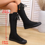 Botas de Cano Alto Rasas com Fecho Interior para Mulher | Pendente de Decoração de Halloween para Estudantes, Para Todas as Estações, Tamanhos 34-43