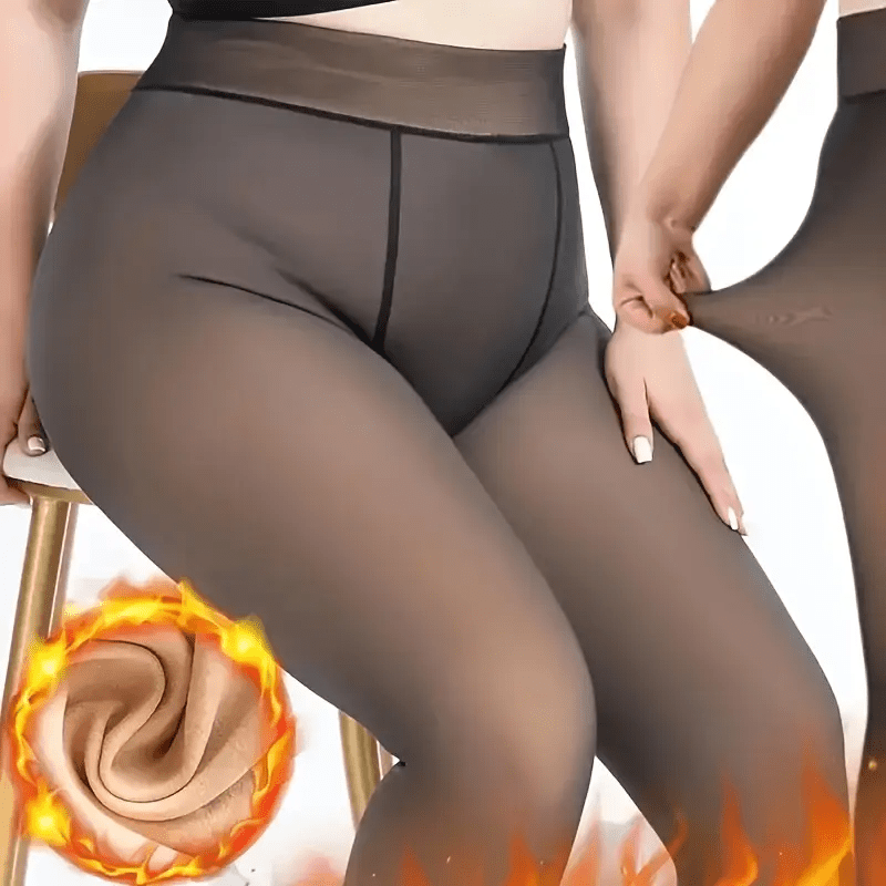 1 Par de Collants Transparentes Acolchoados em Lã Grossa Plus Size para Mulher - Collants de Cintura Subida de Comprimento Total com Cobertura Total, Cor Sólida (/Azul Marinho//) para Calor no Inverno, Roupa de Perna Confortável e Versátil, Cobertura Total e Cobertura Total