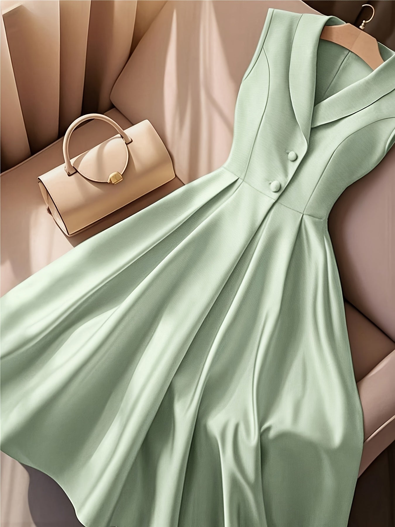 Vestido sem mangas em verde menta para mulher - Elegante, ajustado, com botões e cinto, perfeito para primavera, verão, outono, deslocações, festas, trabalho, casual e férias, atitude casual|Vestido de decote em V|Ajuste elegante