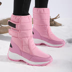 Botas de Neve Femininas de Corte Médio, Quentes e Espessas para Inverno, Antiderrapantes para Uso Externo, Sapatos Altos de Tamanho Grande para Mulheres
