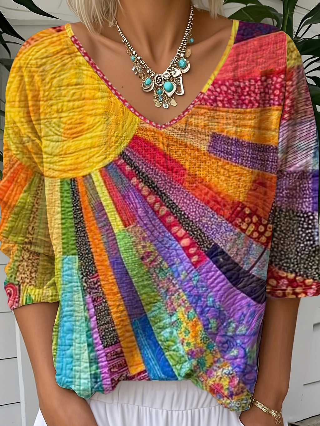 Outono/Inverno Moda Feminina Estampa Versátil Estilo Casual Elegante Midi Camiseta Casual Top para Casa e Uso Diário