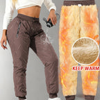 Women's Winter Fleece-Lined Wide-Leg Pants with Zipper Pockets