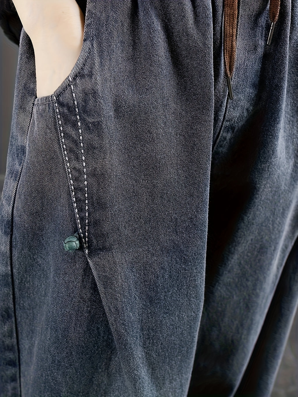 Calças Harlan Femininas Tamanho Grande - Cintura Elástica, Jeans Oversized Lavados, Ideais para Inverno, Uso Casual e Camadas, Calças Confortáveis de Bonusemption