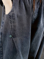 Calças Harlan Femininas Tamanho Grande - Cintura Elástica, Jeans Oversized Lavados, Ideais para Inverno, Uso Casual e Camadas, Calças Confortáveis de Bonusemption