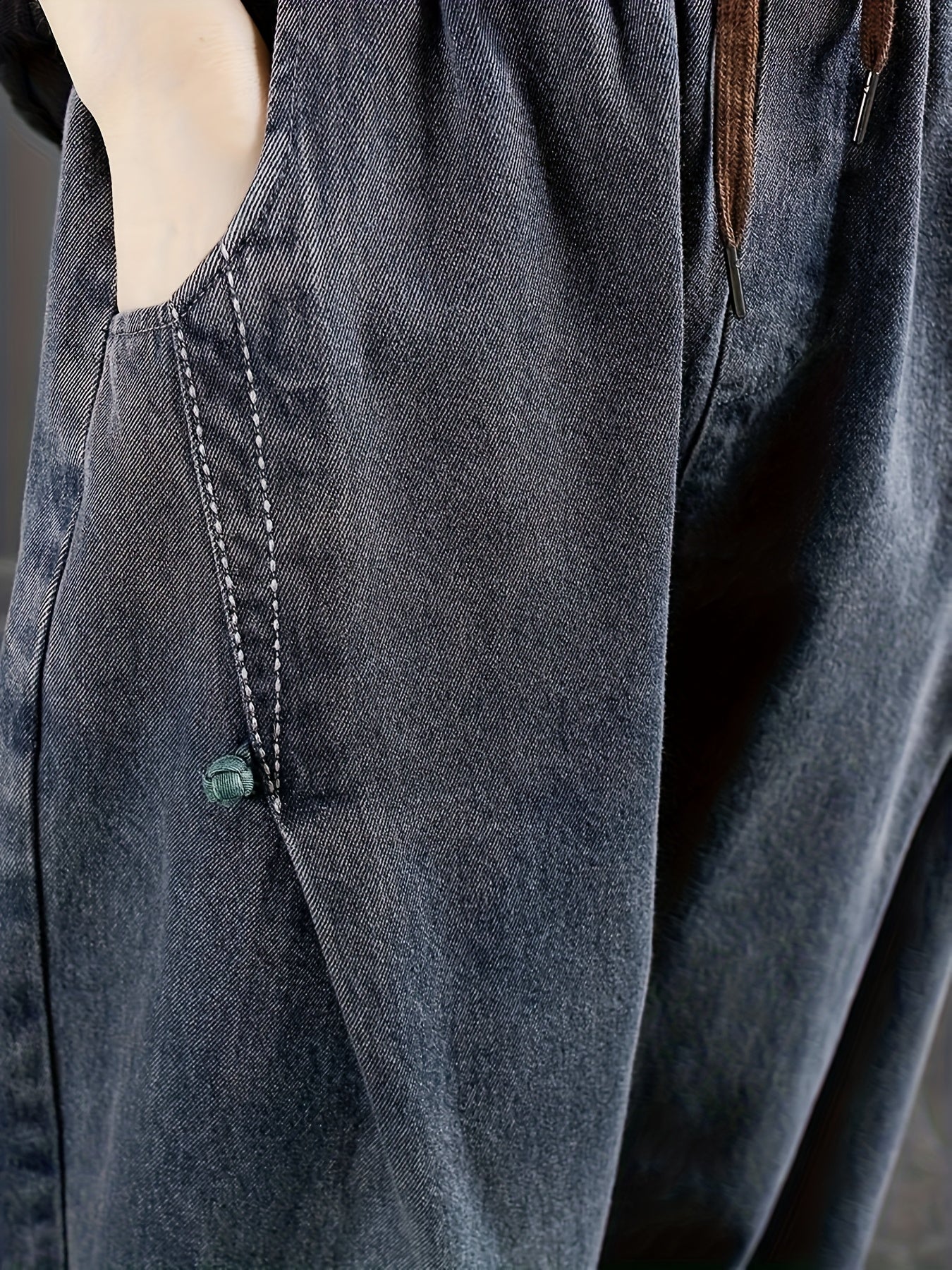 Calças Harlan Femininas Tamanho Grande - Cintura Elástica, Jeans Oversized Lavados, Ideais para Inverno, Uso Casual e Camadas, Calças Confortáveis de Bonusemption