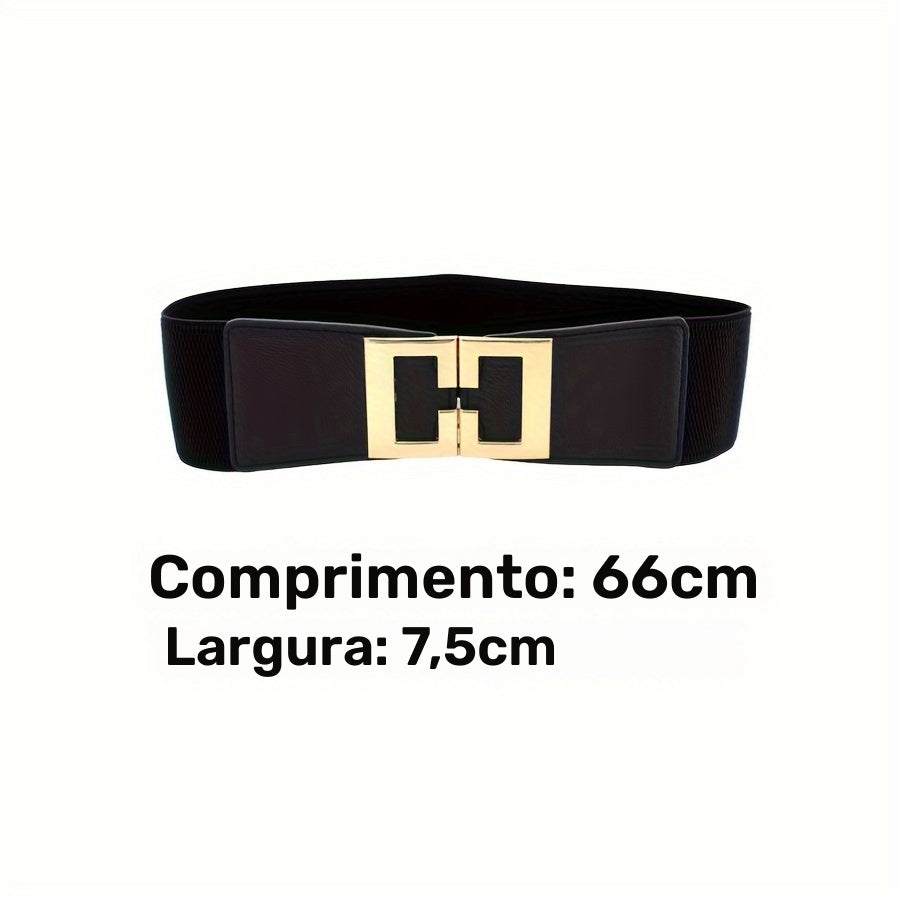 Moda Geométrica Fivela Cinto Largo Preto Casual Cintura Elástica Elegante Vestido Casaco Cinto Para Mulher