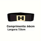 Moda Geométrica Fivela Cinto Largo Preto Casual Cintura Elástica Elegante Vestido Casaco Cinto Para Mulher