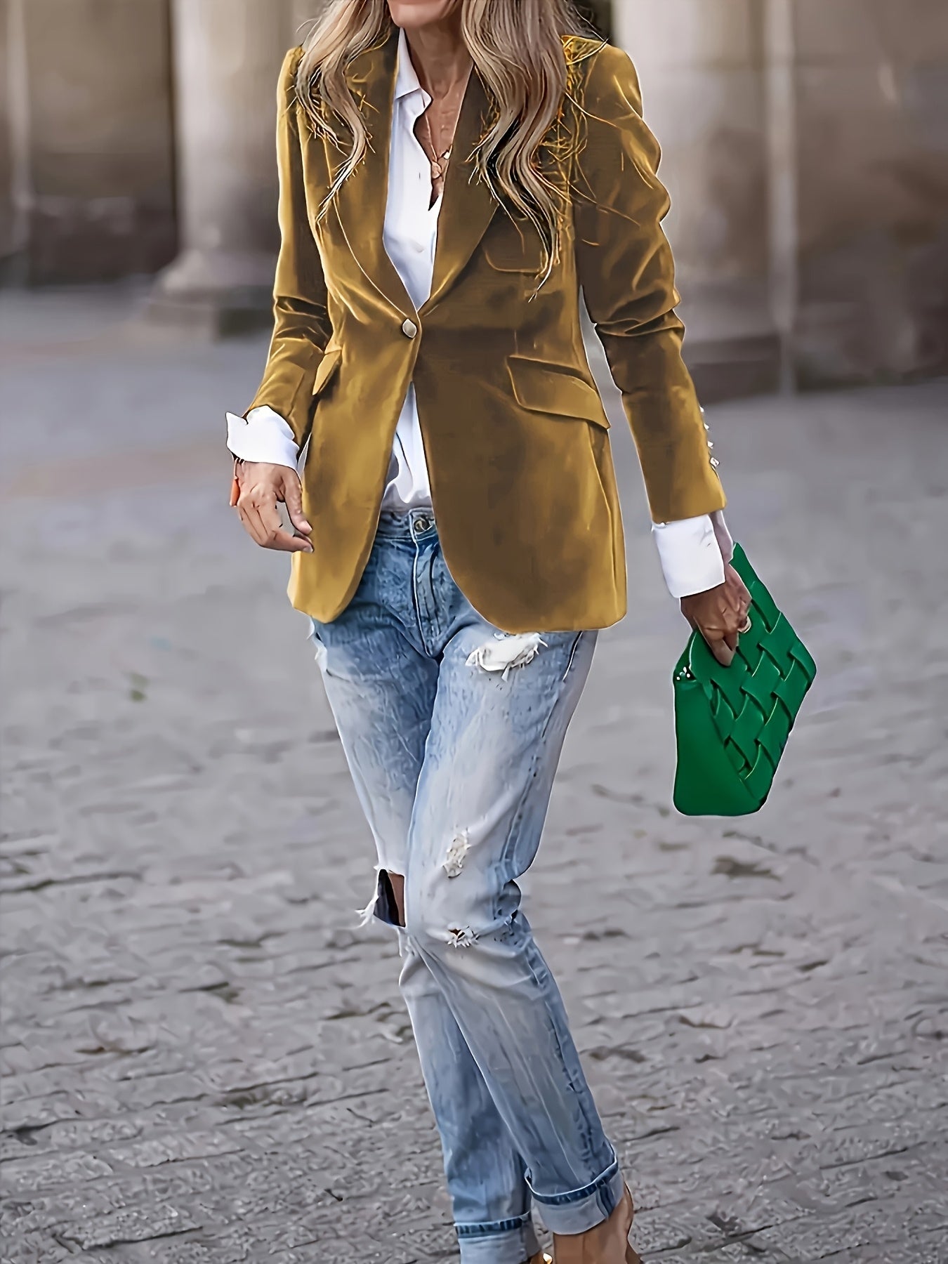 Jaqueta Feminina Elegante de Manga Longa com Botões Únicos - Casaco Sobretudo de Gola Tailored em Linha H, Lavagem à Mão, Uso Profissional e Formal para Todas as Estações, Clássico para Trajes de Negócios (Sem Cinto)