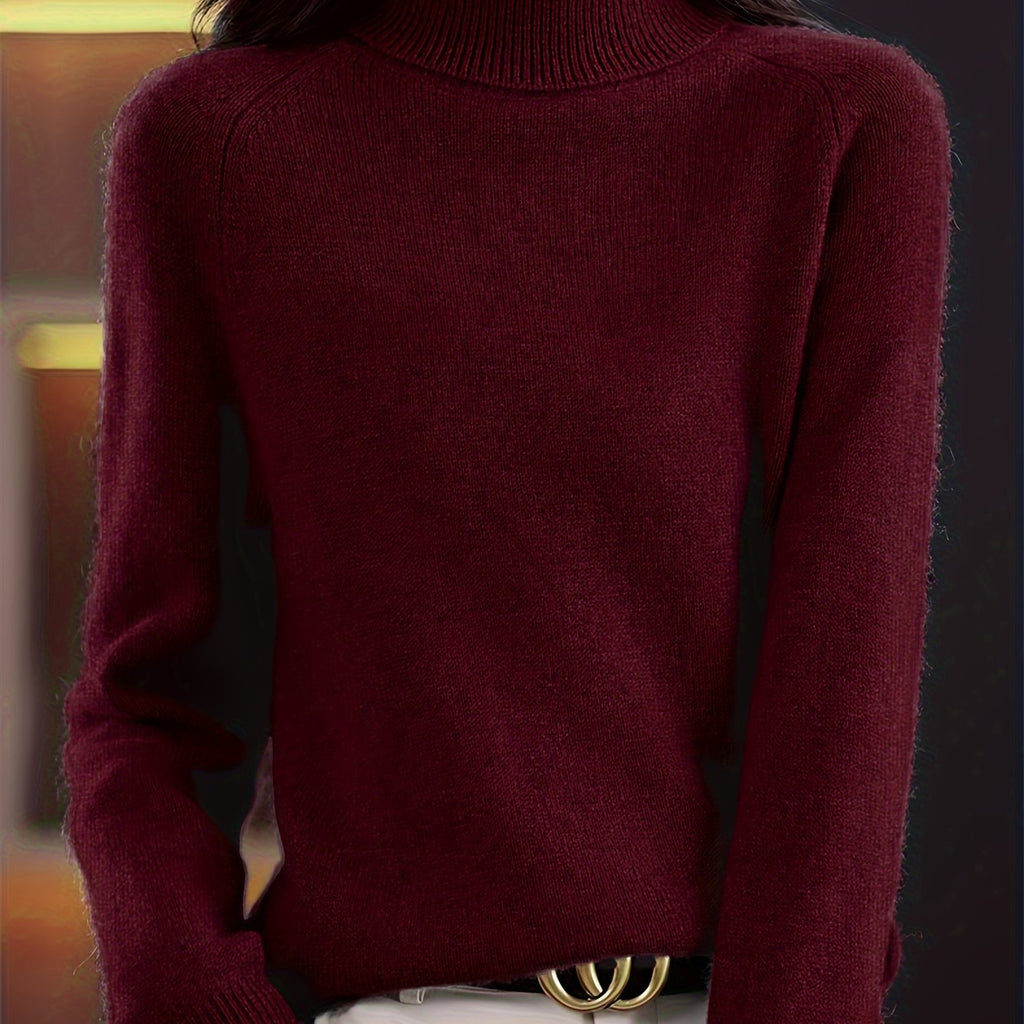 Chic High-Neck Women's Knit Sweater - Soft & Warm Essential