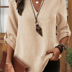 Elegant Plus Size Light Gray Denim-Look Blouse