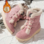 Botas de Inverno Femininas - Botas de Neve de Cano Médio com Fecho de Cordões, Sola de Borracha Antiderrapante, Parte Superior em Tecido Quente - Castanho - Palmilha Acolchoada - Sapatos para Clima Frio para Senhoras, Botas de Inverno Femininas, Interior Forrado a Pelúcia