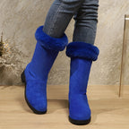 Botas Clássicas de Pelúcia para Mulher | Toque Suave, Conforto Quente de Inverno, Slip-on, Salto com Plataforma, Altura de Salto Médio