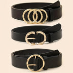 Um conjunto de três cintos minimalistas e elegantes para mulheres, cintos clássicos para jeans e vestidos, com um design que inclui três, dois e um fecho de metal, cintos de cor sólida elegantes, perfeitos para acessórios de cintura no dia a dia.