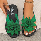 Chinelas Florais para Mulheres, com Decoração Floral, em Cores Sólidas, para Todas as Estações, de Calçar, Estilo de Férias, Com Parte Superior em Tecido, Sola e Palmilha em EVA, Salto Médio, com Origem em Taizhou para a América do Norte e Europa.