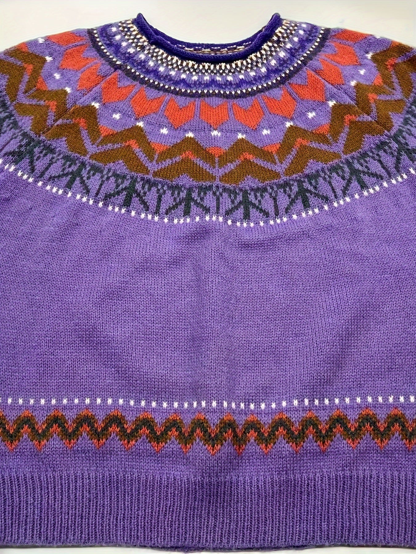 Camisola elegante de gola redonda para mulheres, em tecido de malha de poliéster 100%, com design de bloco de cores em patchwork para outono/inverno, peso de 350g/m², estilo casual para férias.