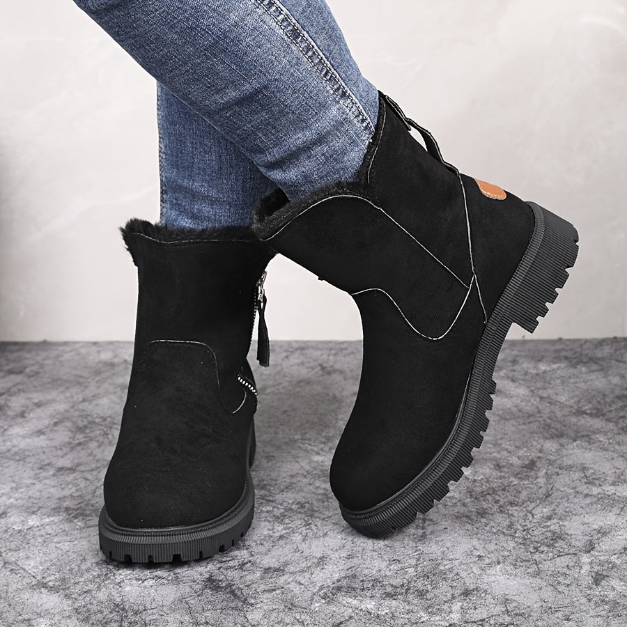 Botas de Neve Femininas com Forro Acolchoado para o Inverno - Parte Superior e Forro Grossos e Quentes, Sola Antiderrapante de Borracha, Estampa de Leopardo & Preto, Duráveis para Tração Externa no Inverno