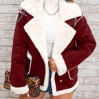 Chic Women's Winter Coat with Pink and White Collar