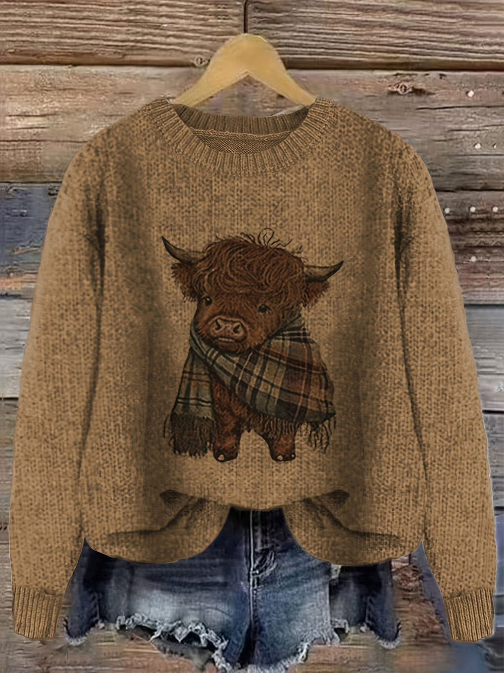 Blusa Casual de Gola Redonda com Estampa de Animais em Cores Contrastantes e Tecido Solto