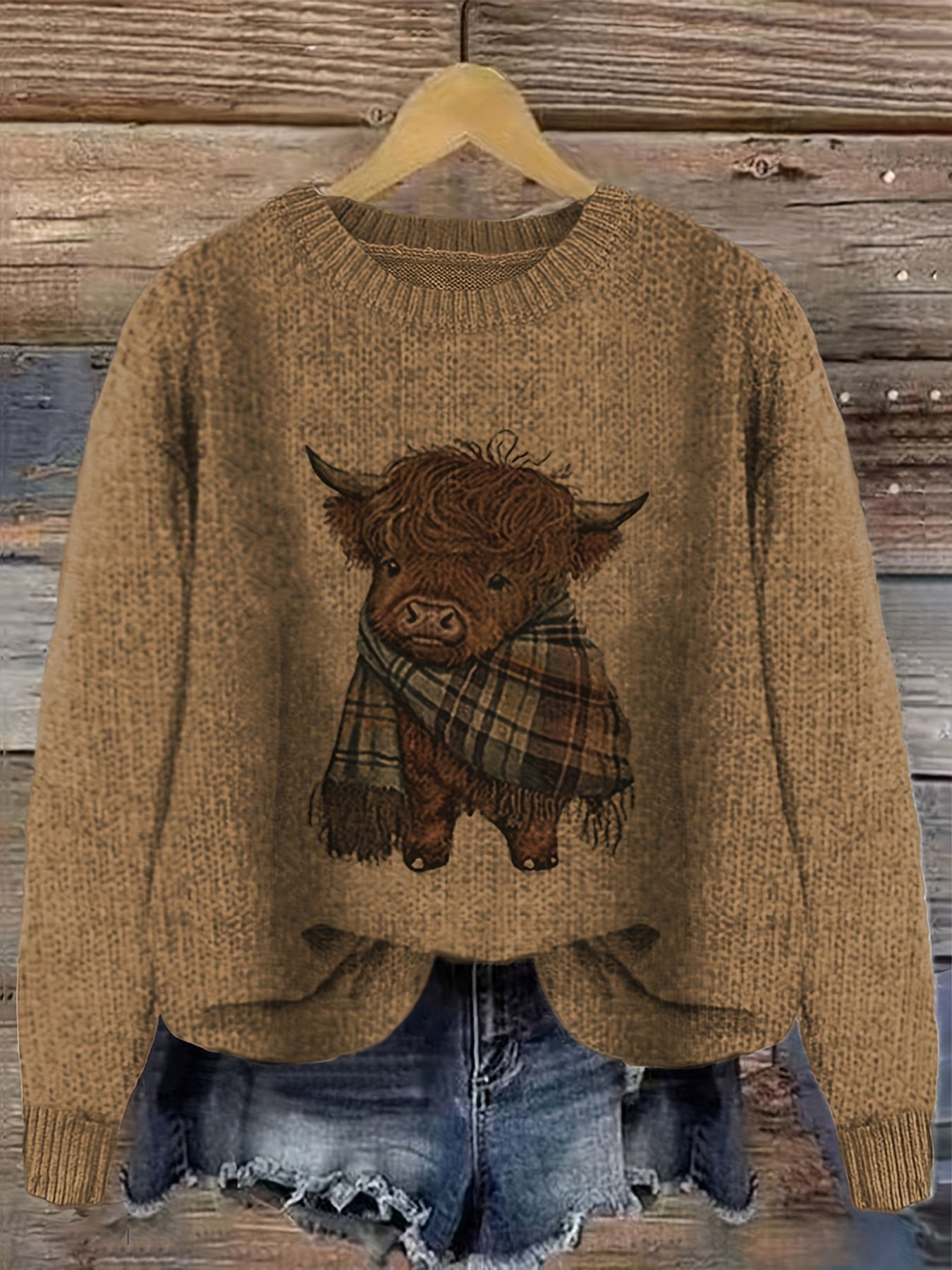 Blusa Casual de Gola Redonda com Estampa de Animais em Cores Contrastantes e Tecido Solto