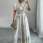Elegant Bohemian Floral Maxi Dress with Puff Sleeves