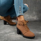 MagiMoBo Botins de Salto Médio para Mulher | Confortáveis em Sintético com Design de Fivela Decorativa, Sapatos Casuais para Todas as Estações, Salto Bloco, Fecho de Zíper
