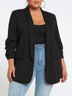 Tamanho Plus, Jaqueta Blazer Elegante Oversized para Mulheres - Casaco H-Line de Cor Sólida com Gola e Mangas, Casual e Profissional, Trench Coat Lavável à Mão para Todas as Estações, Escritório, Eventos Semi-Formais (Sem Cinto)