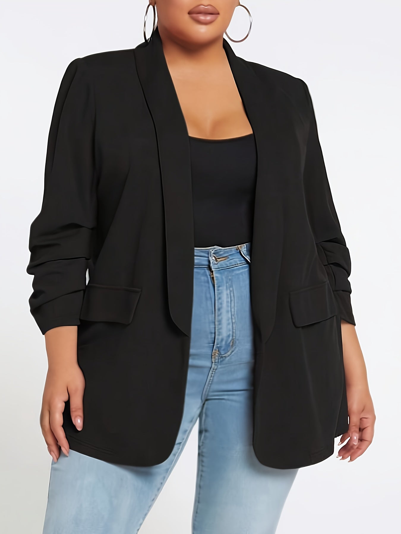 Tamanho Plus, Jaqueta Blazer Elegante Oversized para Mulheres - Casaco H-Line de Cor Sólida com Gola e Mangas, Casual e Profissional, Trench Coat Lavável à Mão para Todas as Estações, Escritório, Eventos Semi-Formais (Sem Cinto)