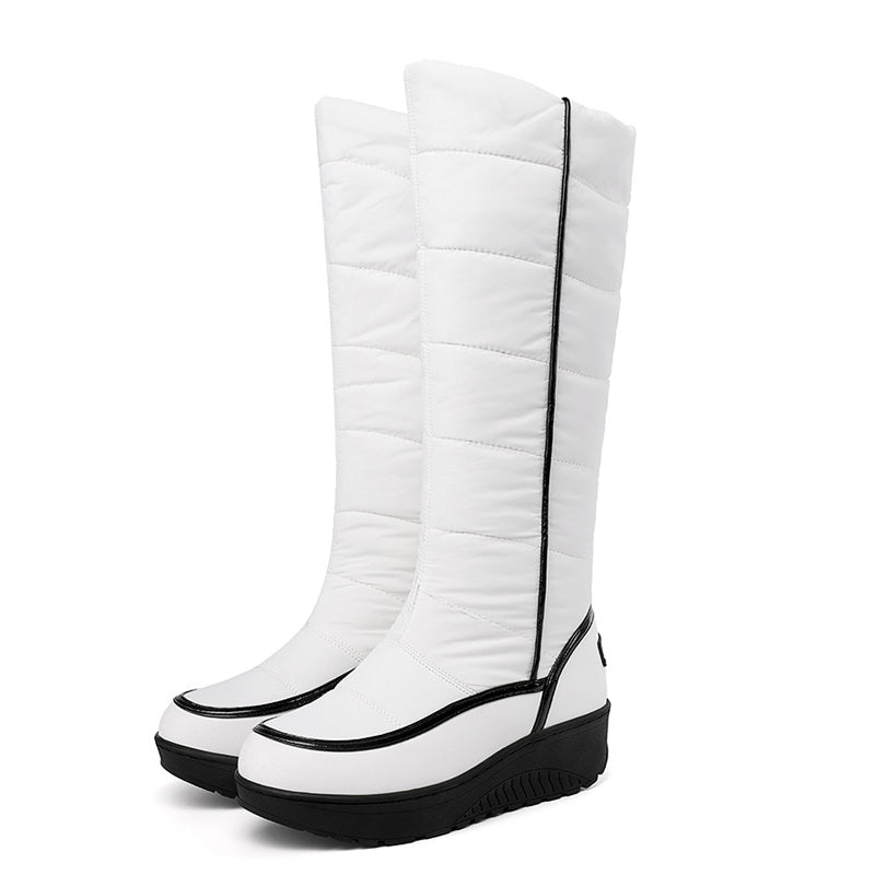 Botas de inverno para mulheres de cano médio - Sola de borracha espessa e antiderrapante, forro de fleece quente, parte superior de tecido respirável e sintético para atividades ao ar livre na neve, vermelho/branco/preto, botas de inverno