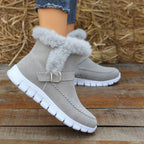 Botas de Inverno Femininas - Sola Espessa com Plataforma para Clima Frio, Sola em PU Antiderrapante, Fecho de Zíper, Interior Aveludado tipo Pelo Sintético - Sapatos Quentes para Looks Diários e Formais - Ylxhoa, Calçado Sazonal, Calçado Elegante, Construção Durável