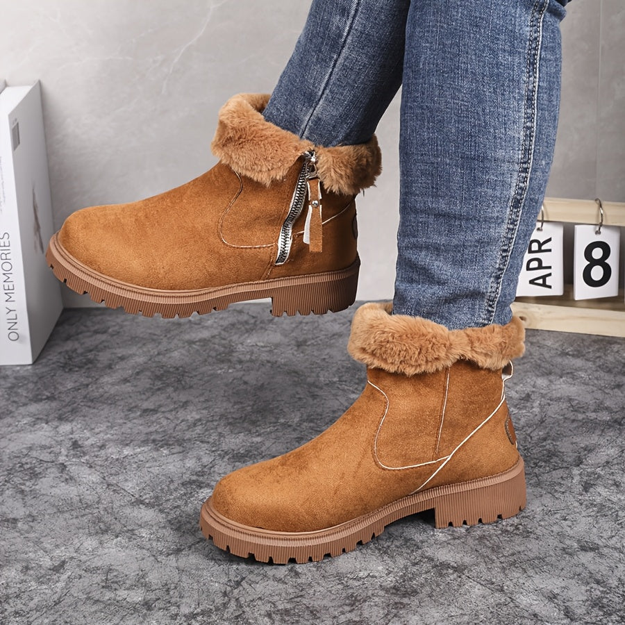 Botas de Neve Femininas com Forro Acolchoado para o Inverno - Parte Superior e Forro Grossos e Quentes, Sola Antiderrapante de Borracha, Estampa de Leopardo & Preto, Duráveis para Tração Externa no Inverno