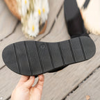 Sandálias Slide de Malha Respirável para Mulheres - Sapatos Baixos Confortáveis de Dedo Aberto com Tiras Cruzadas, Calçado de Verão Leve em Preto/Marrom ou Vermelho/Preto, Uso Casual Interno & Externo, Sandálias de Tiras
