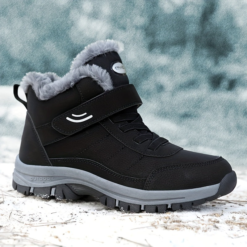 Botas de Neve Femininas, Estilo Casal Outono/Inverno Unissex Esportes ao Ar Livre Sapatos Cano Alto para Caminhada com Forro Fleece Quente e Solado Macio Antiderrapar Durável Tamanho Grande Pai Mãe Idosa Curta Confortavelmente no Dia a dia em Temperaturais Abissíssim