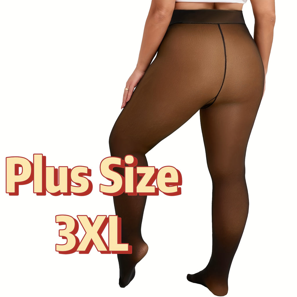 1pc Collants de Inverno Quentes para Mulher Plus Size com Forro de Lã Grossa - Meias de Calças de 220G com Costura Frontal e Traseira, Cor Sólida, 0XL-3XL, Lavar à Mão Apenas, Confortáveis e Elegantes para Roupa Casual, Leggings de Inverno, Design Sem Costuras, Textura Suave