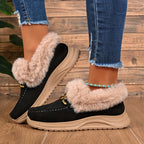 Botas de neve de inverno para mulheres com sola de plataforma grossa - Fáceis de calçar/descalçar, palmilha acolchoada e sola de PVC antiderrapante - Sapatos de clima frio marrom/bege para uso diário, viagens, festas - Presente de calçado de inverno aconchegante para mulheres, calçado de festa, interior forrado de pelúcia, sapatos de inverno para mulheres, tênis de inverno para mulheres, botas de inverno para mulheres