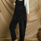 Velvet Solid Jumpsuit with Patch Pockets for Women