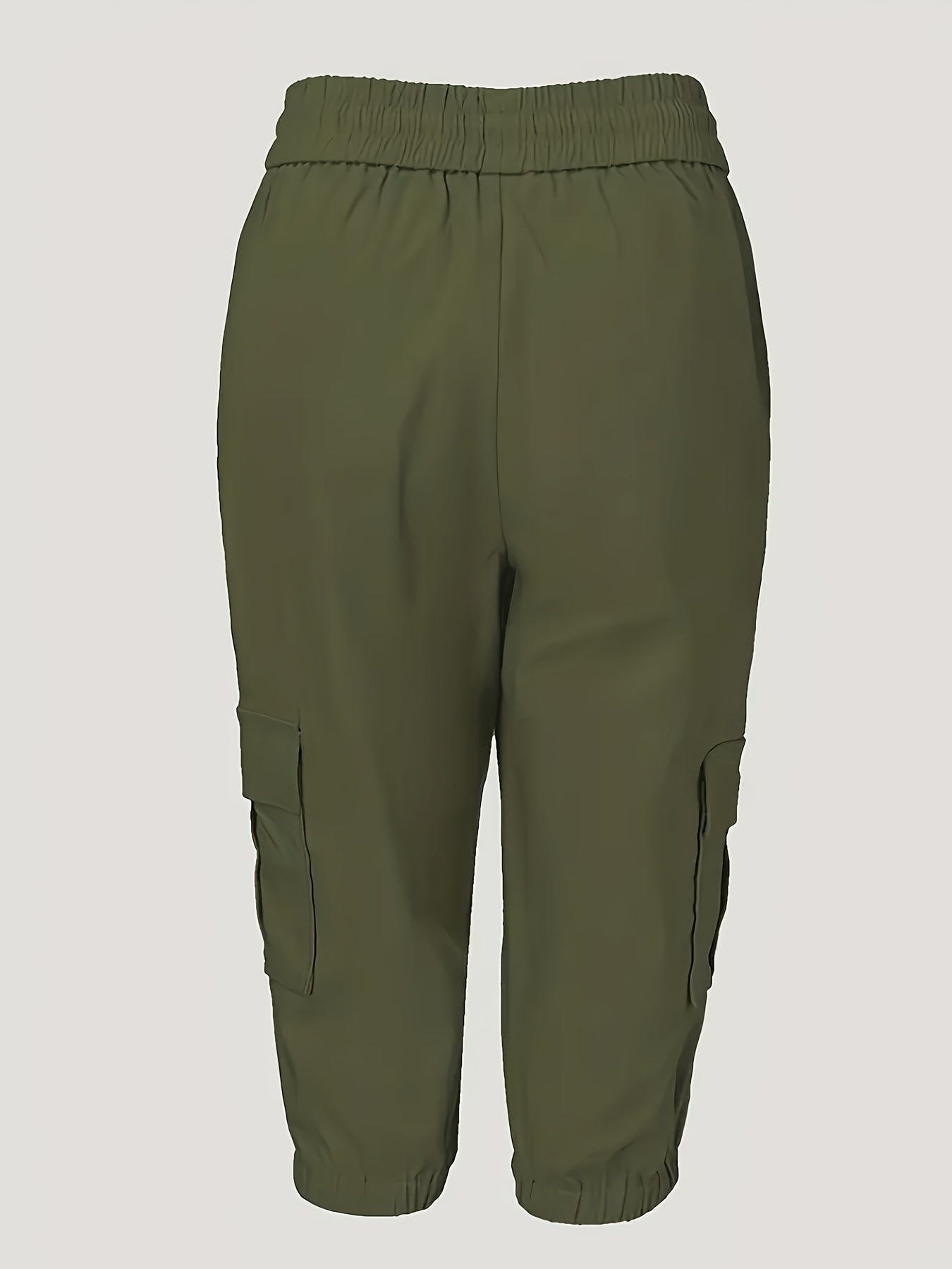 Shorts Cargo Plus Size Femininos - 100% Poliéster, Cintura com Cordão, Ajuste Solto e Comprimento Médio, Múltiplos Bolsos, Lavável na Máquina para Primavera/Verão/Outono, Viagens e Lazer, Essenciais de Férias