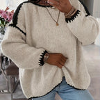 Chic Color Block Off-Shoulder Knit Sweater