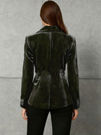 Blazer Feminino Elegante Vintage com Bordado Botânico - Jaqueta X-Shape de Um Botão, Lavável na Máquina, Traje de Outono/Inverno para Casamentos e Ocasiões Especiais (Comprimento Regular)