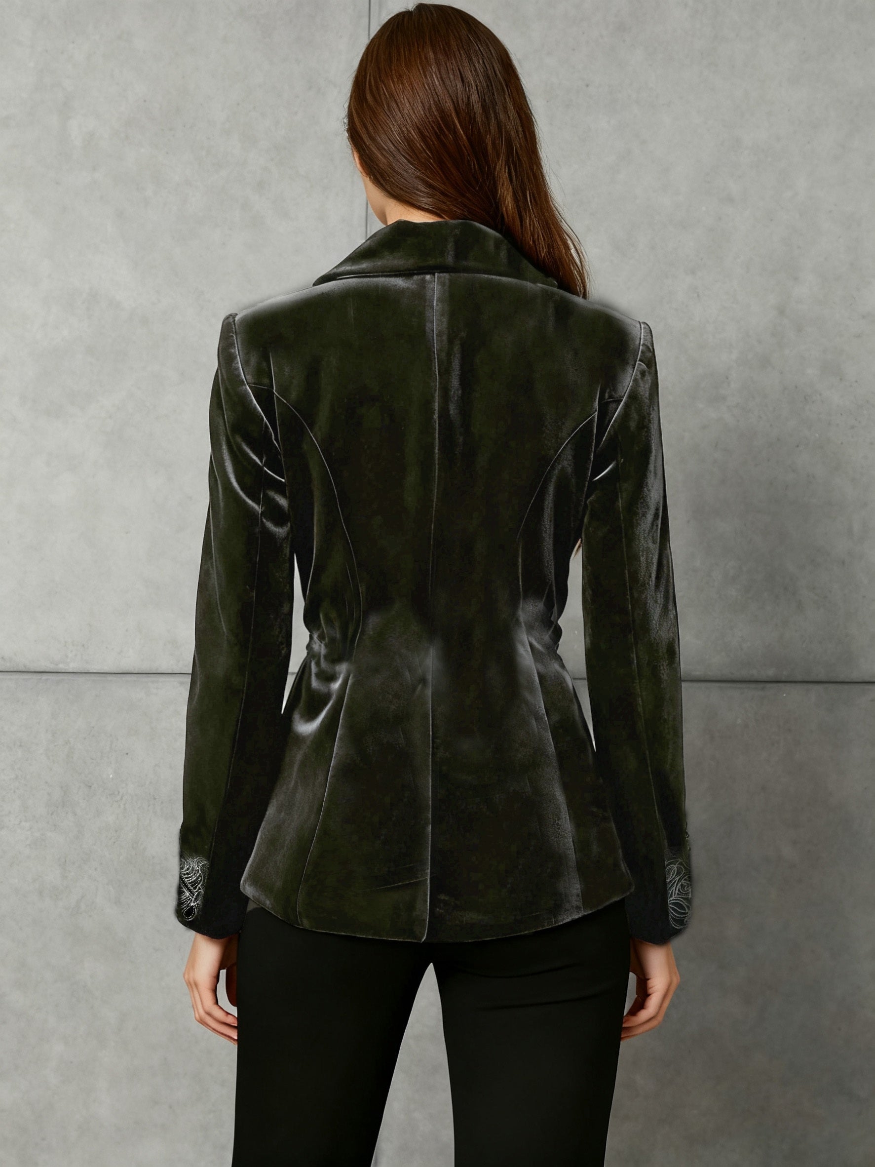 Blazer Feminino Elegante Vintage com Bordado Botânico - Jaqueta X-Shape de Um Botão, Lavável na Máquina, Traje de Outono/Inverno para Casamentos e Ocasiões Especiais (Comprimento Regular)