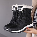 Botas de Neve de Cano Alto para Mulheres, Cor Sólida, Bico Redondo, Forro de Pelúcia Quente, Sola de Borracha Antiderrapante, Palmilha de Tecido Durável, Parte Superior Sintética - Calçado Casual para Exteriores, Botas de Inverno