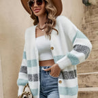 Chic French Style Striped Buttoned Cardigan