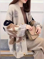 Cardigan de botão com padrão de letras, cardigan casual de manga longa para outono e inverno, roupas femininas