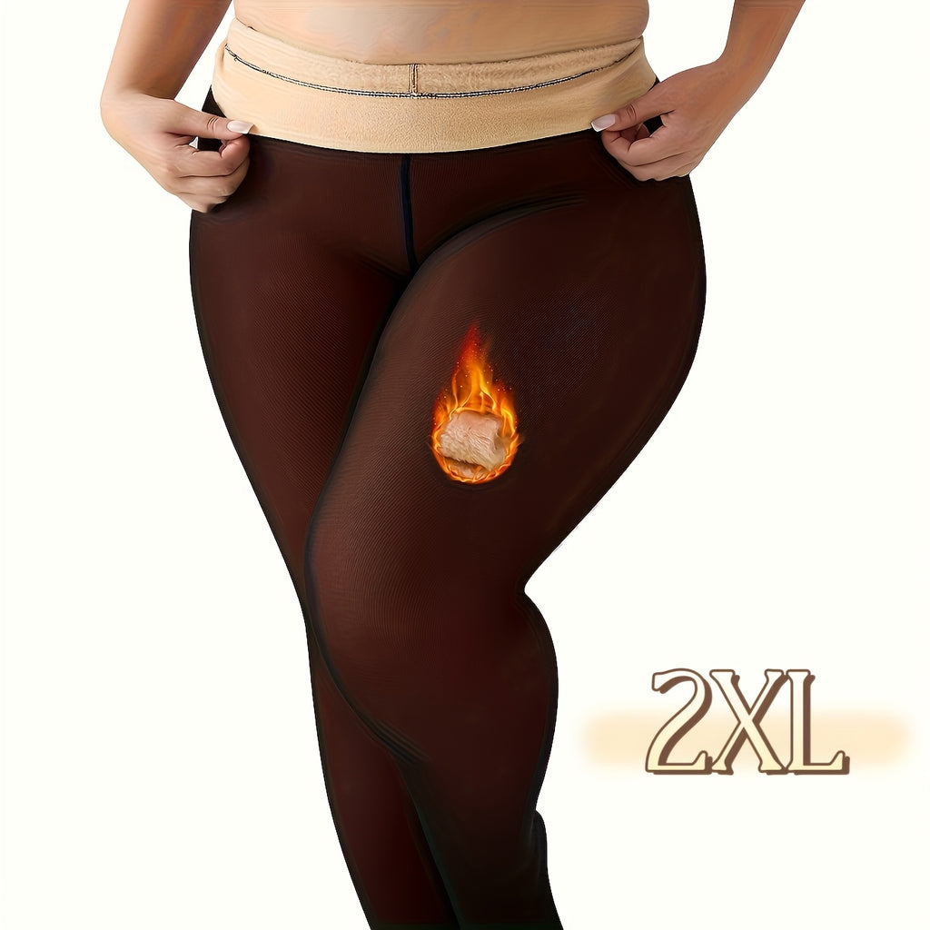 1pc Collants de Inverno Quentes para Mulher Plus Size com Forro de Lã Grossa - Meias de Calças de 220G com Costura Frontal e Traseira, Cor Sólida, 0XL-3XL, Lavar à Mão Apenas, Confortáveis e Elegantes para Roupa Casual, Leggings de Inverno, Design Sem Costuras, Textura Suave