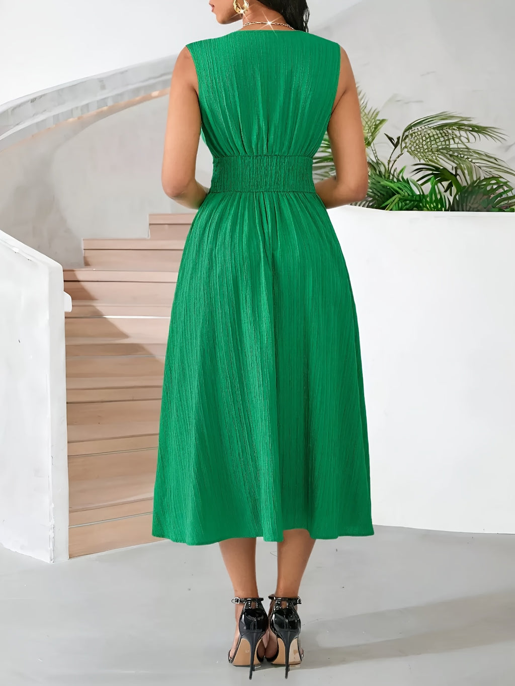 Vestido Maxi Elegante Sem Mangas para Mulheres - Formal a Casual, Casamento, Férias - Barra Flare - Lavável à Máquina - Verde Esmeralda - Praia, Eventos Noturnos e Looks do Dia a Dia